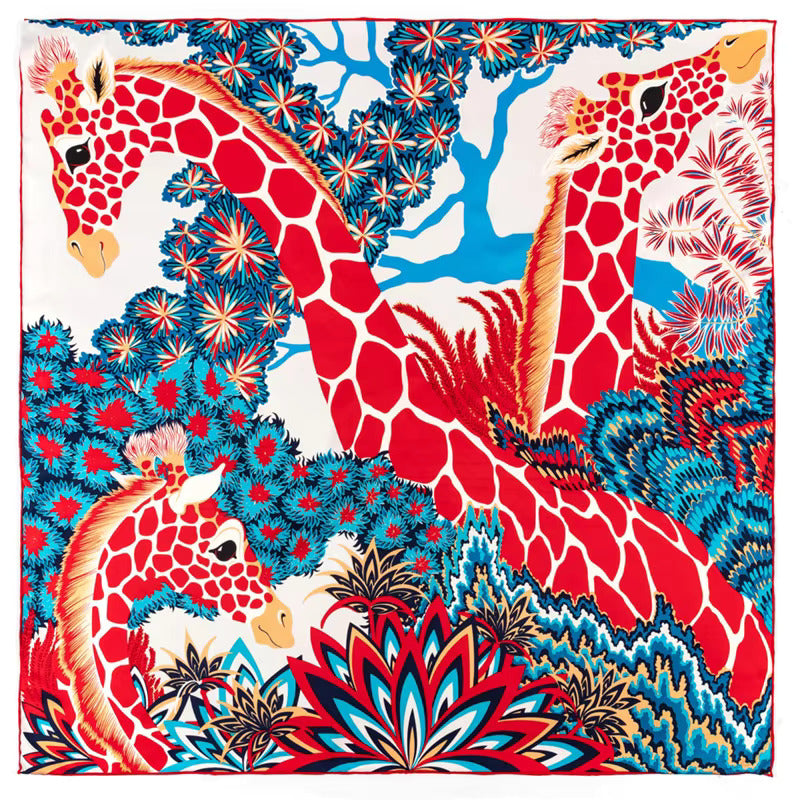 Jungle Giraffe Scarf - White and Red