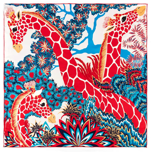 Jungle Giraffe Scarf - White and Red
