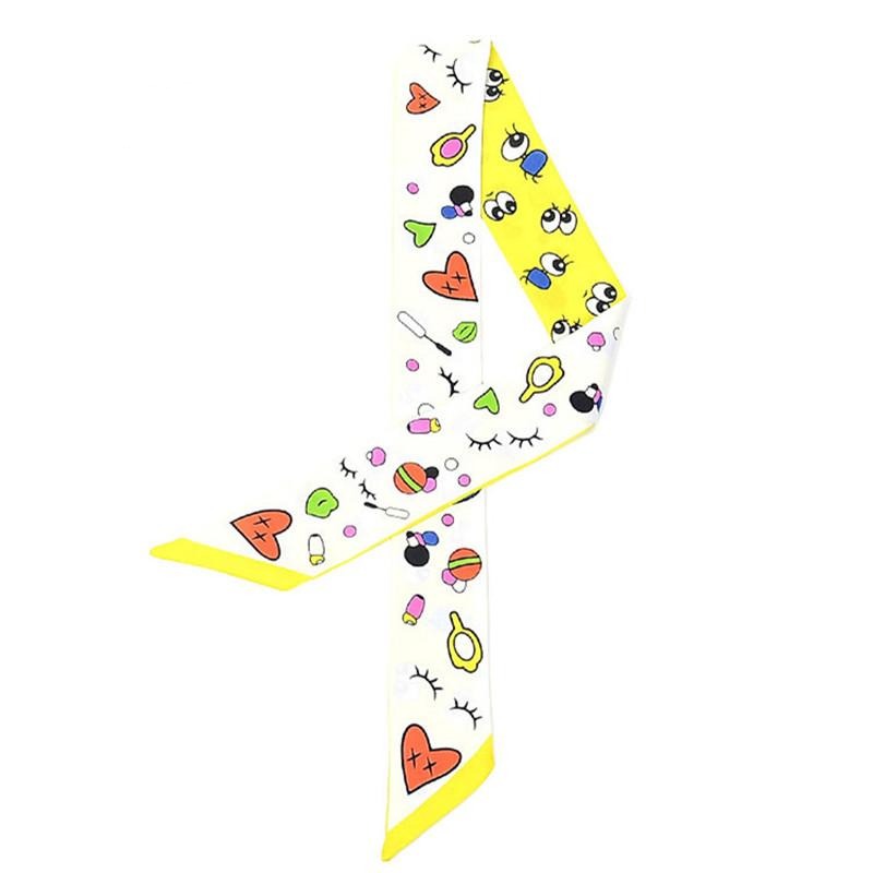 Cartoon and Eye Print Scarf - White and Yellow