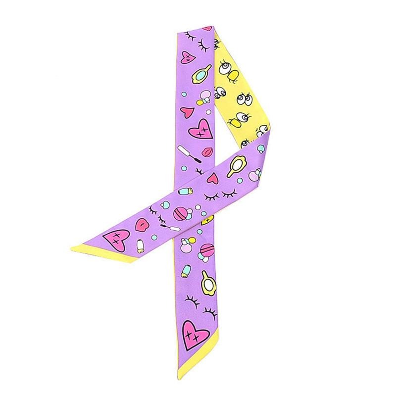 Cartoon and Eye Print Scarf - Purple and Yellow