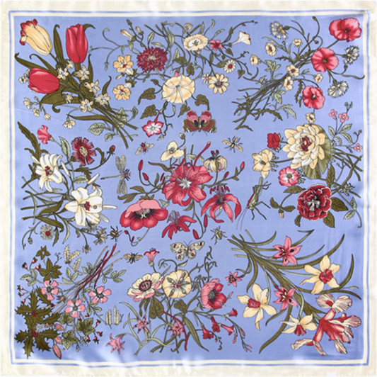 Morning Floral Square Scarf - Blue