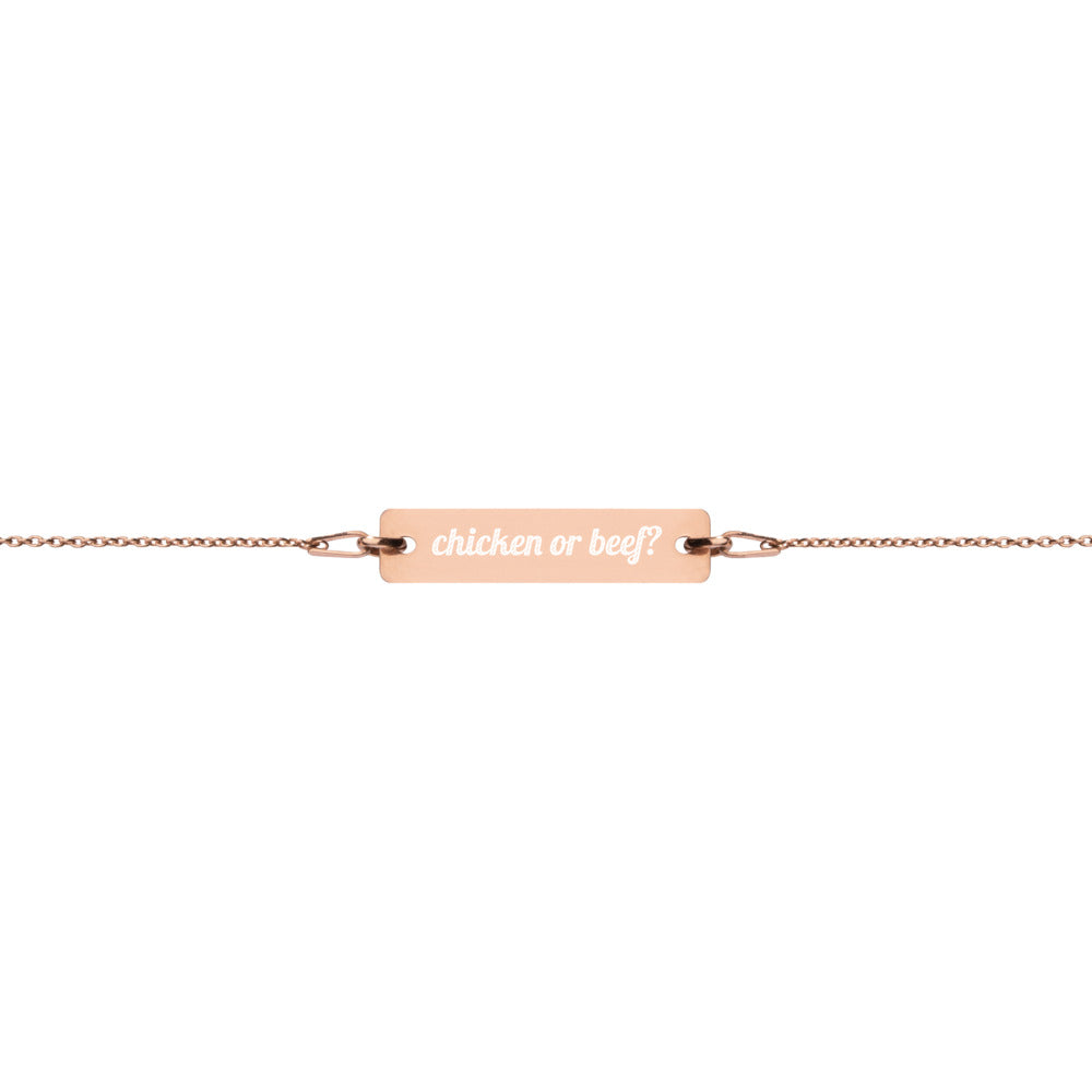 Engraved Silver Bar Chain Bracelet - Chicken Or Beef?