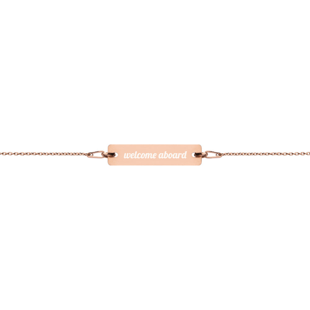 Engraved Silver Bar Chain Bracelet - Welcome Aboard