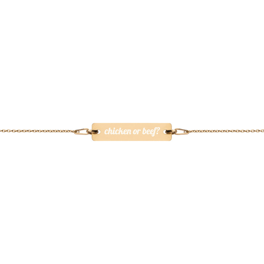 Engraved Silver Bar Chain Bracelet - Chicken Or Beef?