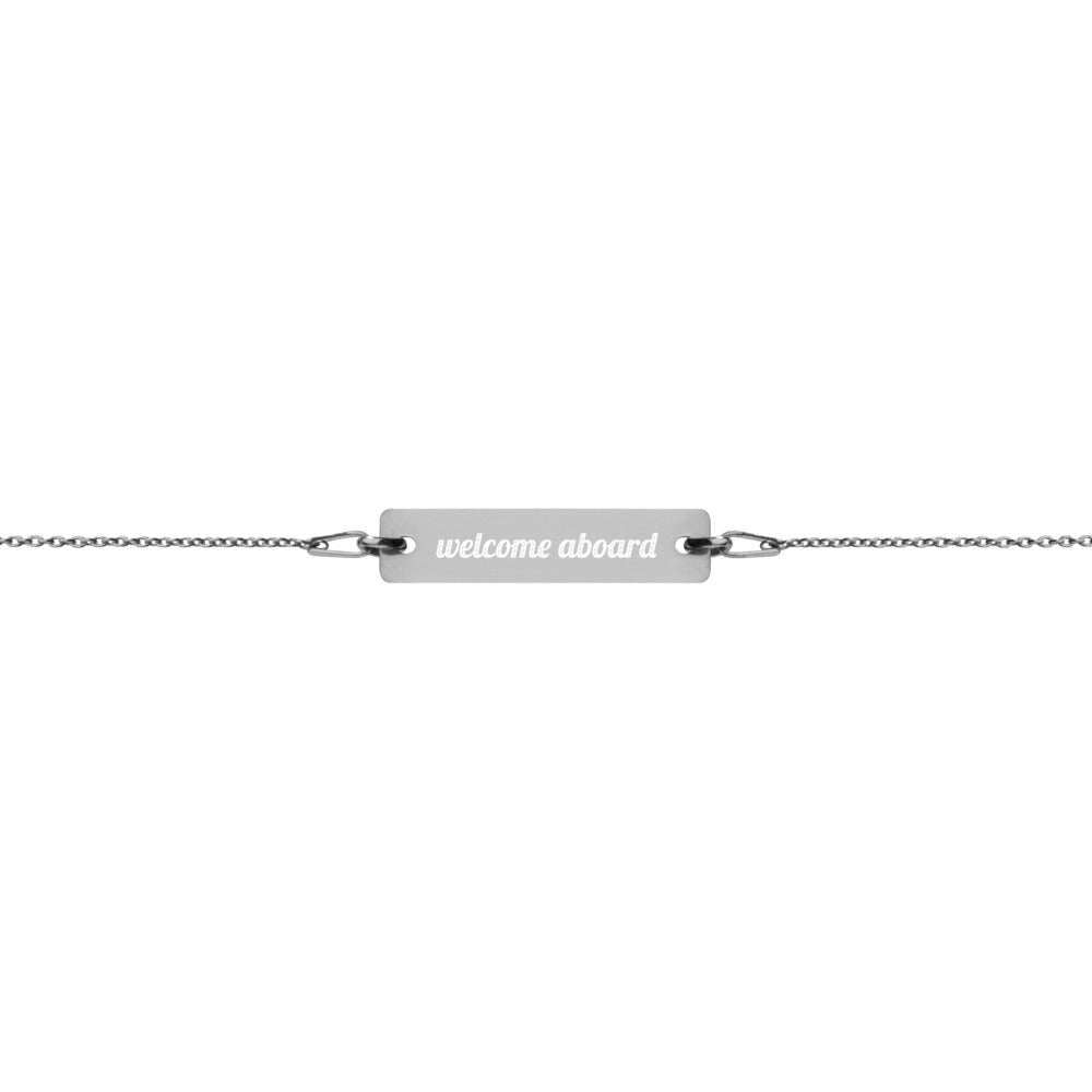 Engraved Silver Bar Chain Bracelet - Welcome Aboard