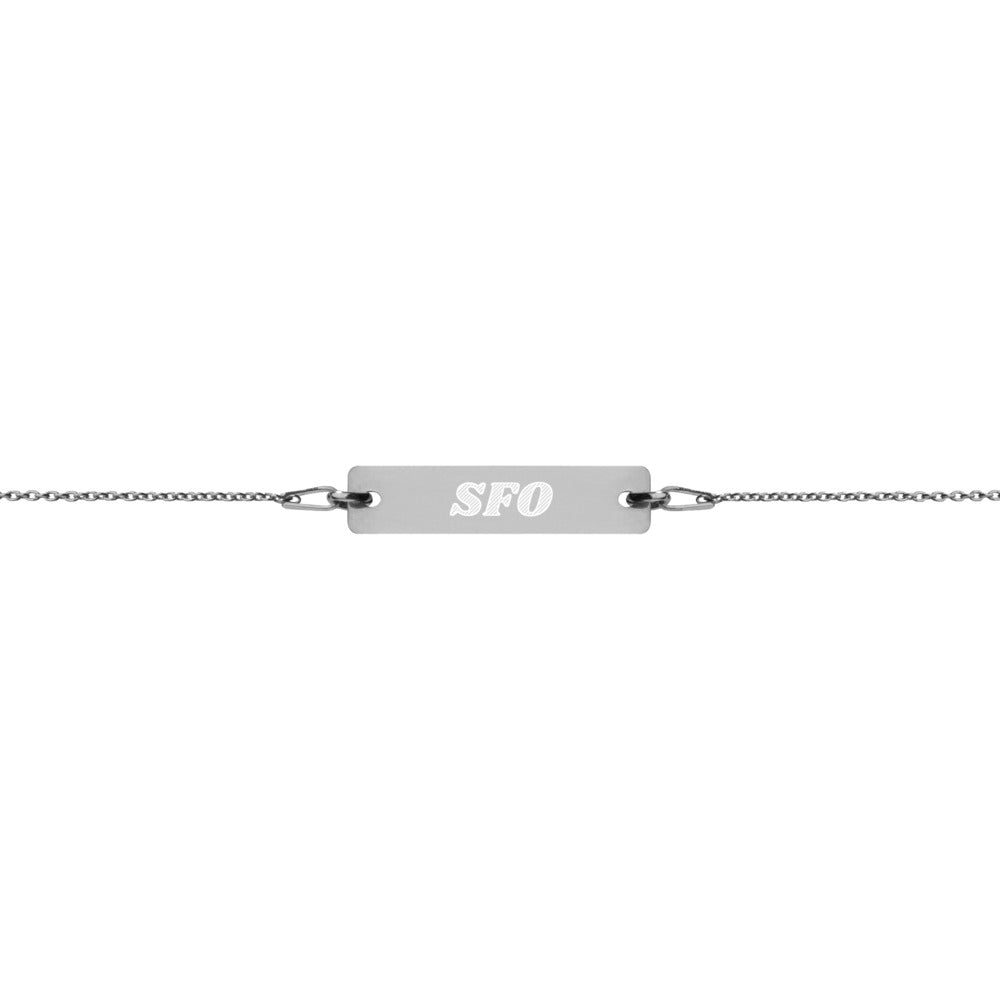 Engraved Silver Bar Chain Bracelet - Airport Code