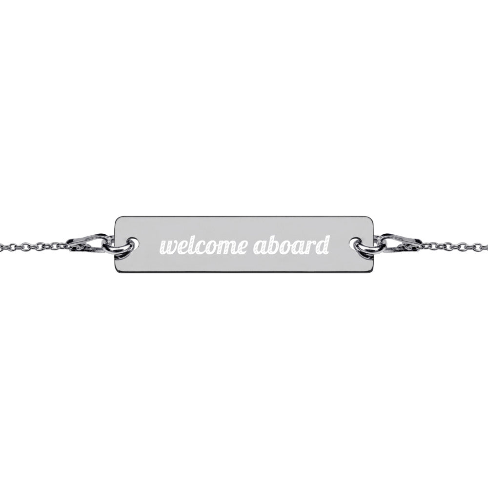 Engraved Silver Bar Chain Bracelet - Welcome Aboard