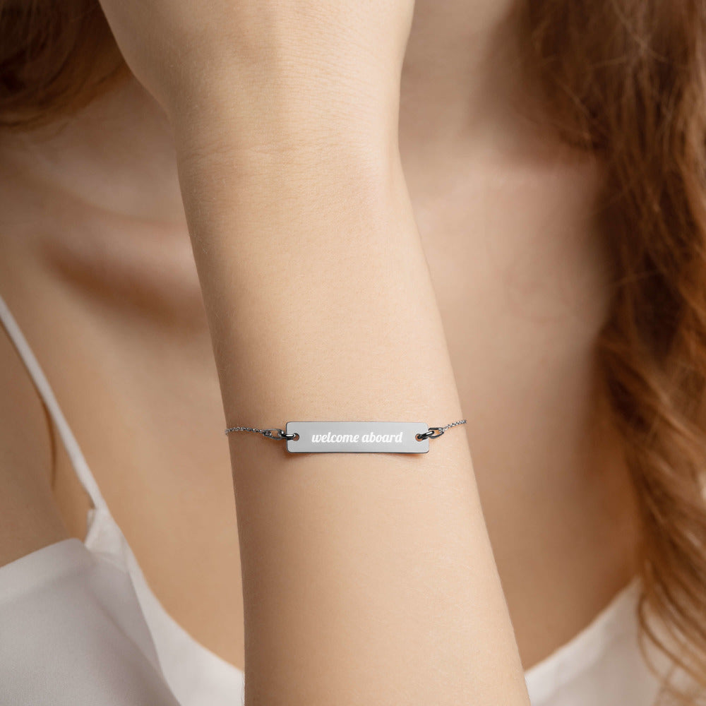Engraved Silver Bar Chain Bracelet - Welcome Aboard