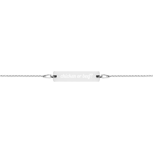 Engraved Silver Bar Chain Bracelet - Chicken Or Beef?