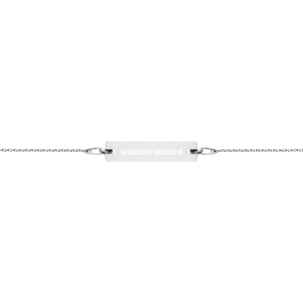 Engraved Silver Bar Chain Bracelet - Welcome Aboard