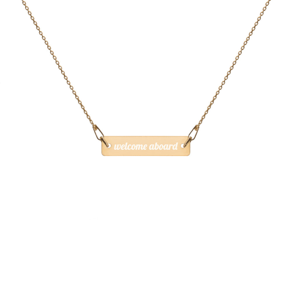 Engraved Silver Bar Chain Necklace -Welcome Aboard