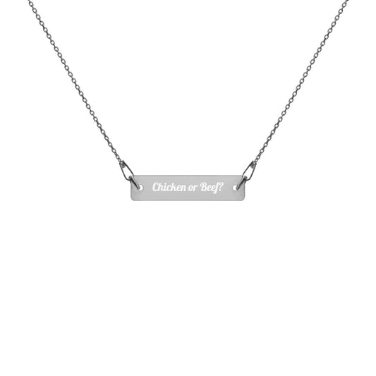 Engraved Silver Bar Chain Necklace - Chicken Or Beef