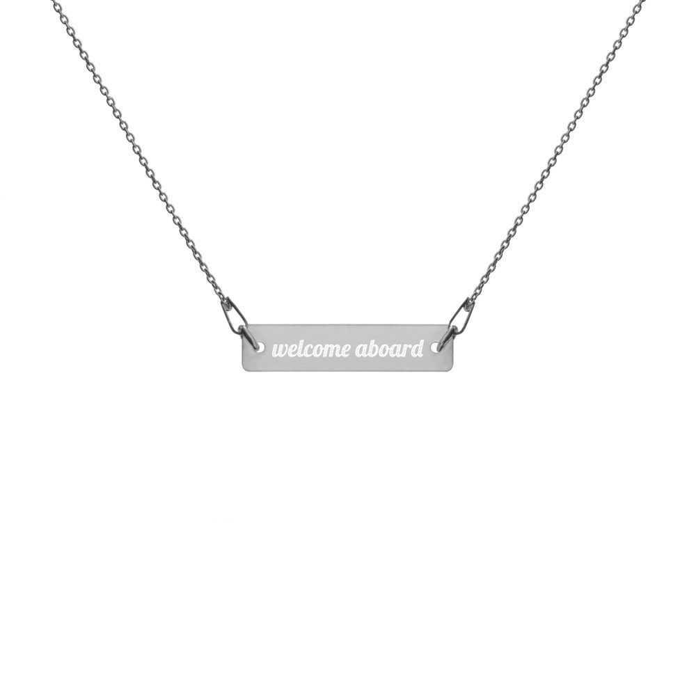 Engraved Silver Bar Chain Necklace -Welcome Aboard