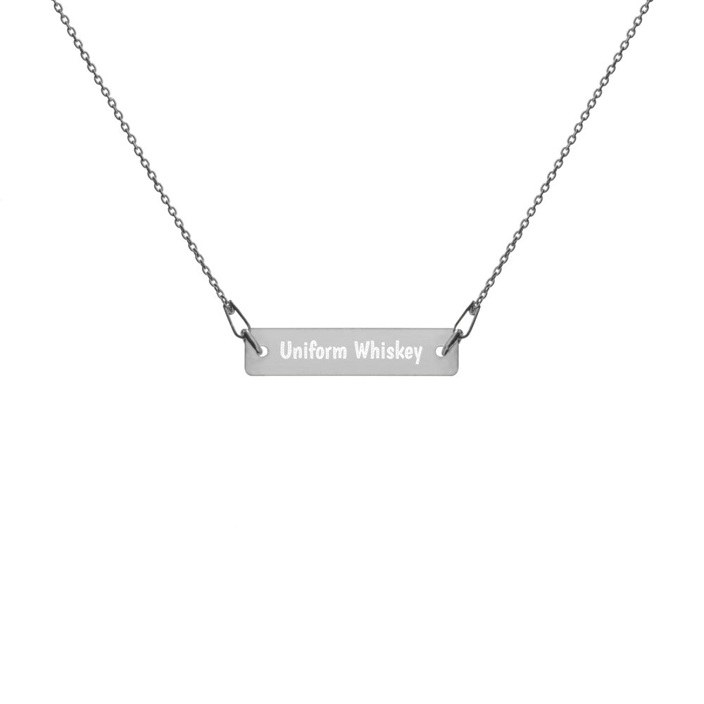 Engraved Silver Bar Chain Necklace - Phonetic Alphabet