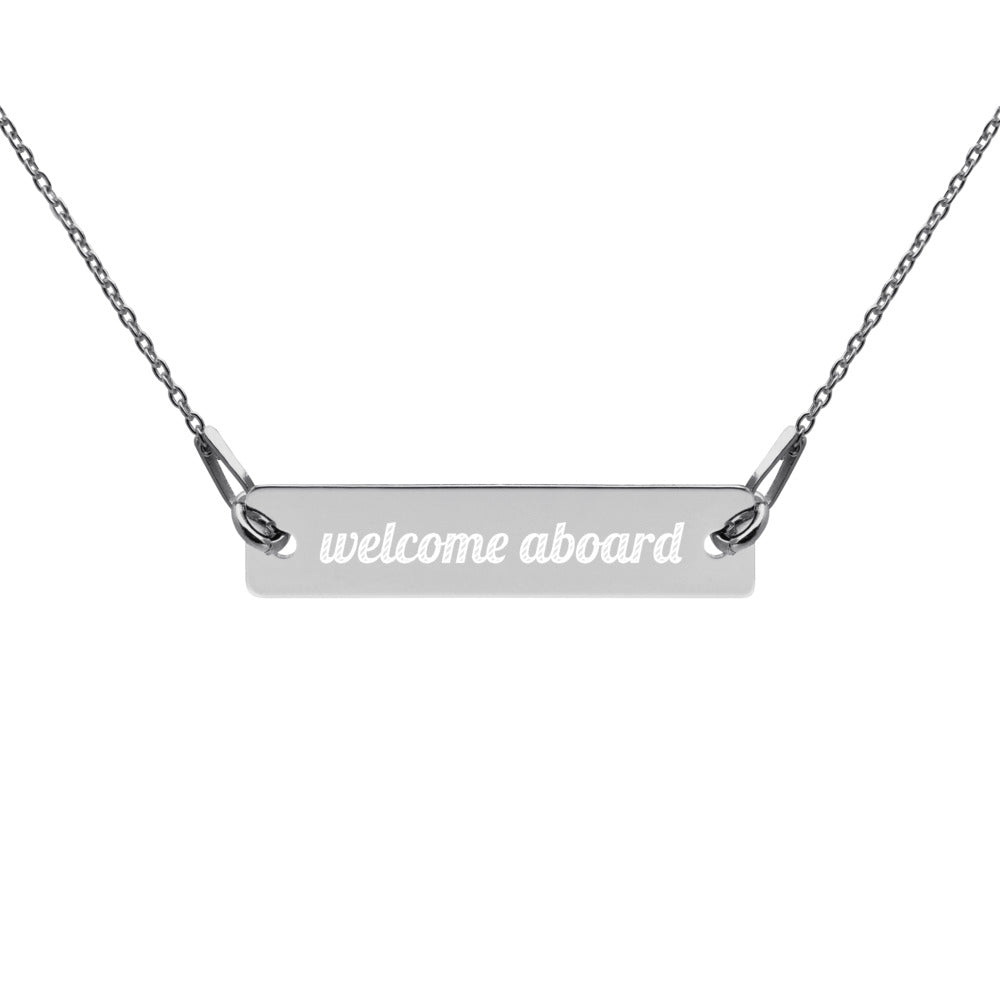 Engraved Silver Bar Chain Necklace -Welcome Aboard