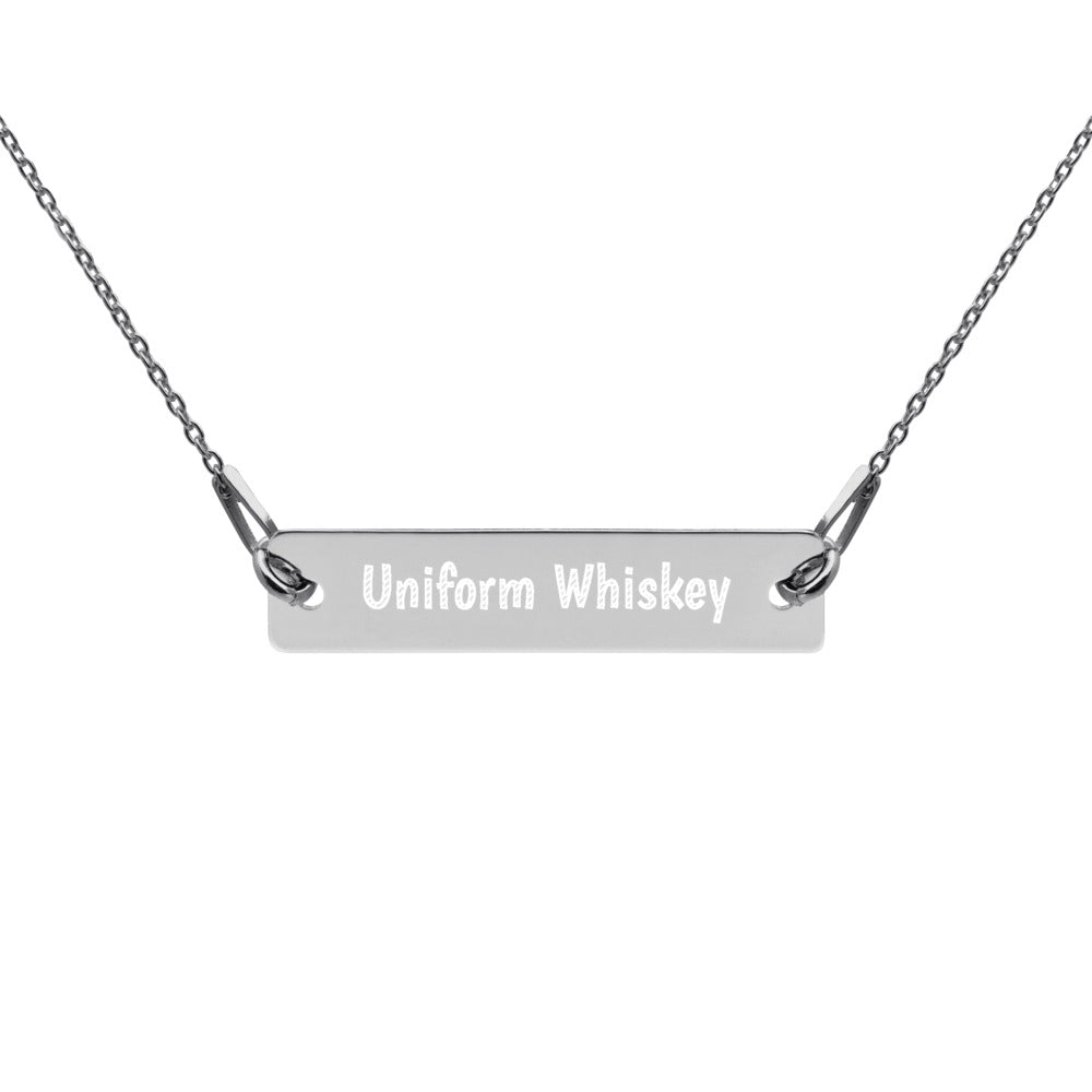 Engraved Silver Bar Chain Necklace - Phonetic Alphabet