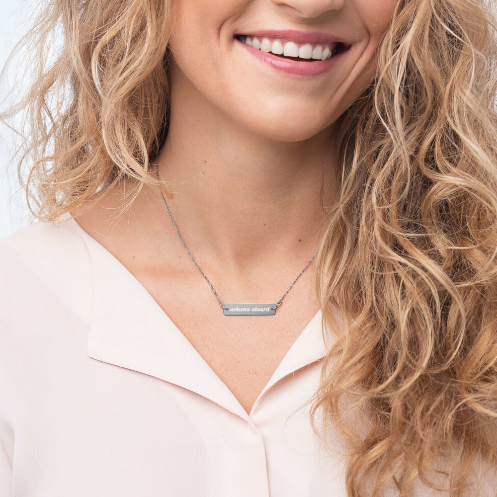 Engraved Silver Bar Chain Necklace -Welcome Aboard