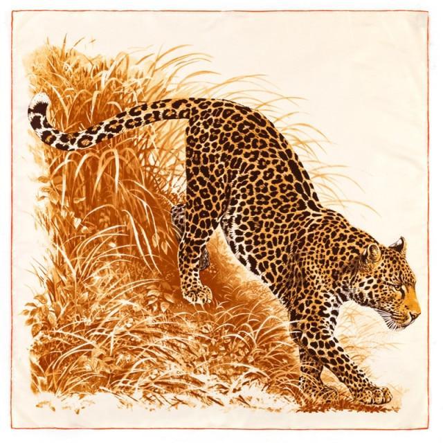 Leopard Grass Square Scarf - Orange