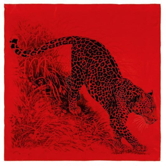 Leopard Grass Square Scarf - Red