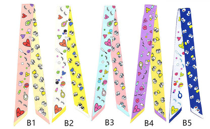 Cartoon and Eye Print Scarf - Purple and Yellow