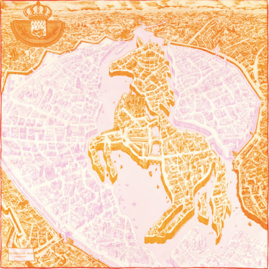 Horse Map Square Scarf - Orange