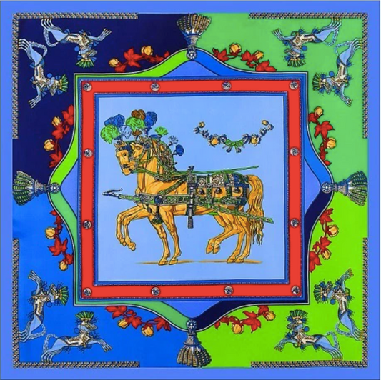 Twin Horse Square Scarf - Green