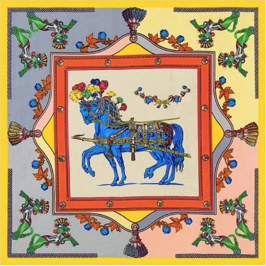 Twin Horse Square Scarf - Yellow