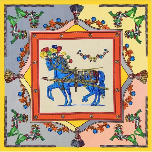 Twin Horse Square Scarf - Yellow