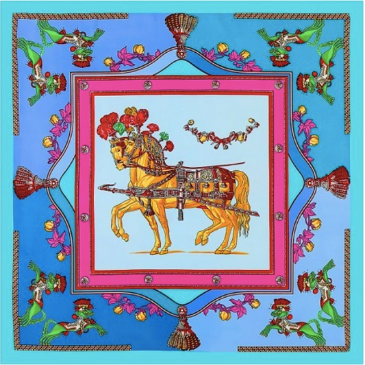 Twin Horse Square Scarf - Sky Blue