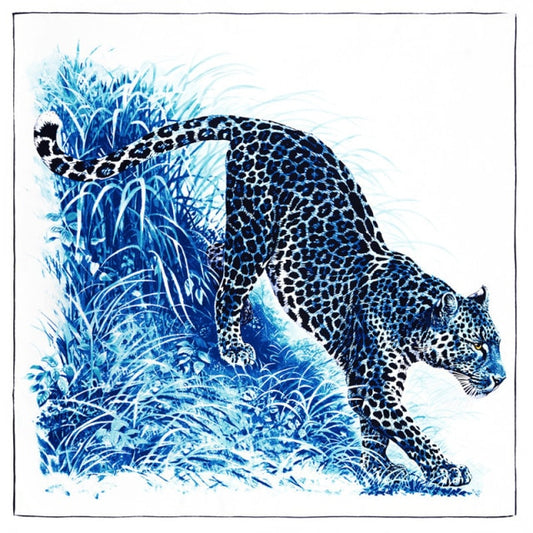 Leopard Grass Square Scarf - Navy