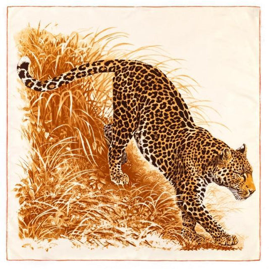 Leopard Grass Square Scarf - Orange
