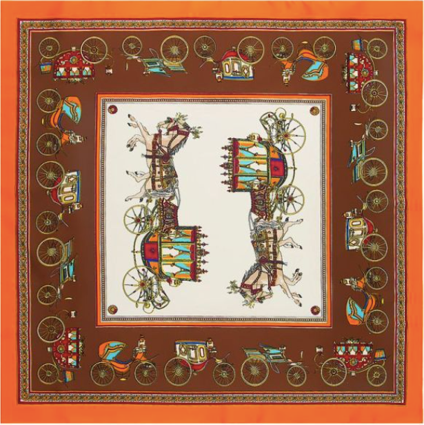 Horse Coach Square Scarf - Orange Brown